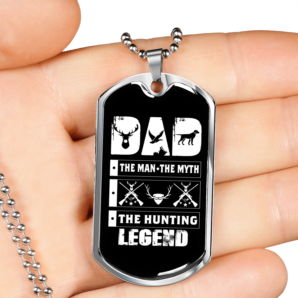 Dad Hunting Legend Necklace Stainless Steel or 18k Gold Dog Tag 24" Chain-Express Your Love Gifts
