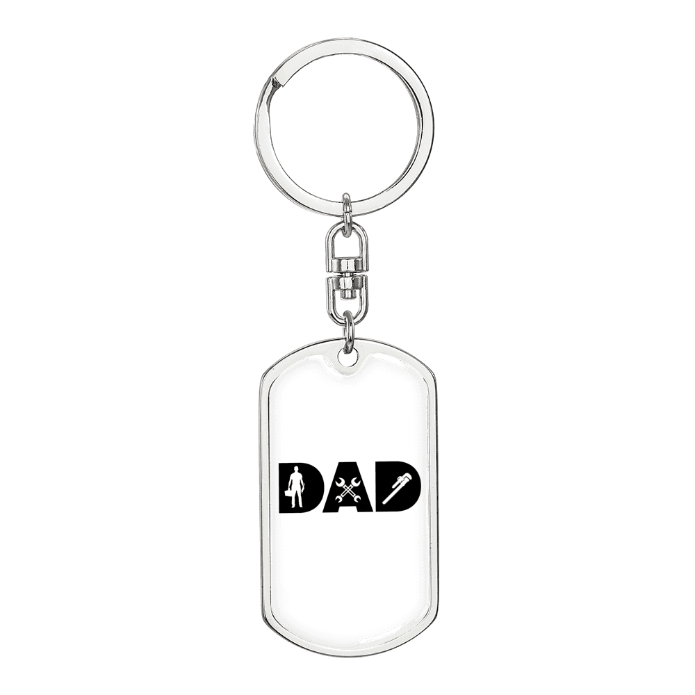 Dad Is A Plumber Swivel Keychain Dog Tag Stainless Steel or 18k Gold-Express Your Love Gifts