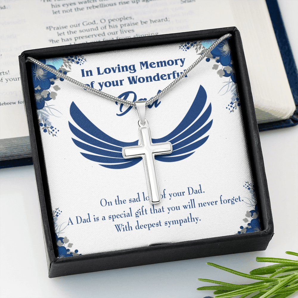 Dad is a Special Gift Dad Memorial Gift Dad Memorial Cross Necklace Sympathy Gift Loss of Father Condolence Message Card-Express Your Love Gifts