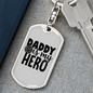 Dad Is My Hero Firefighter Keychain Stainless Steel or 18k Gold Dog Tag Keyring-Express Your Love Gifts