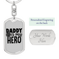 Dad Is My Hero Firefighter Keychain Stainless Steel or 18k Gold Dog Tag Keyring-Express Your Love Gifts