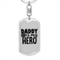 Dad Is My Hero Firefighter Keychain Stainless Steel or 18k Gold Dog Tag Keyring-Express Your Love Gifts