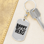 Dad Is My Hero Firefighter Keychain Stainless Steel or 18k Gold Dog Tag Keyring-Express Your Love Gifts