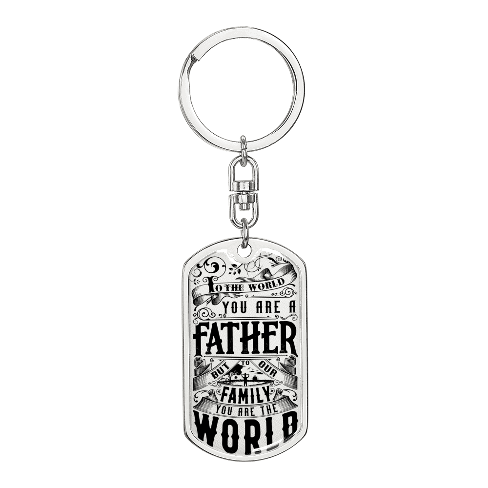 Dad Is The World Swivel Keychain Dog Tag Stainless Steel or 18k Gold-Express Your Love Gifts
