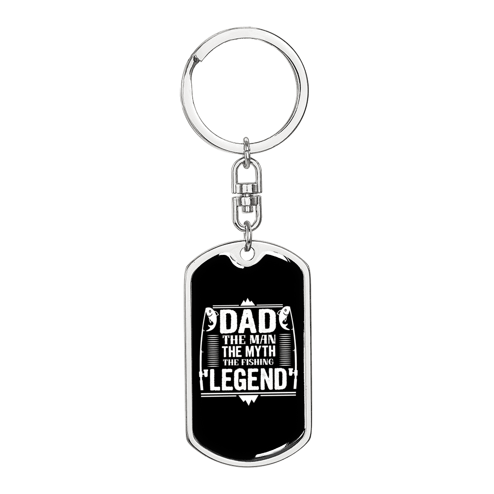 Dad Legend Fishing Keychain Stainless Steel or 18k Gold Dog Tag Keyring-Express Your Love Gifts