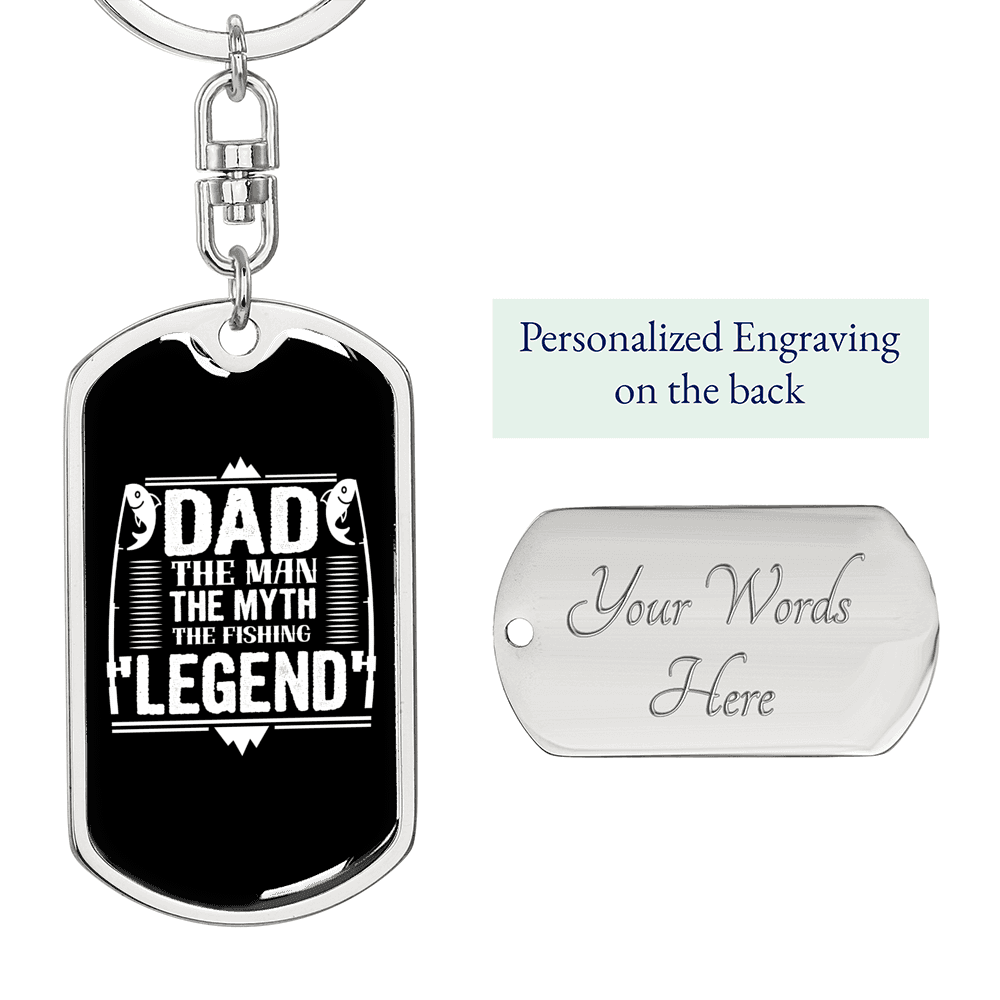 Dad Legend Fishing Keychain Stainless Steel or 18k Gold Dog Tag Keyring-Express Your Love Gifts