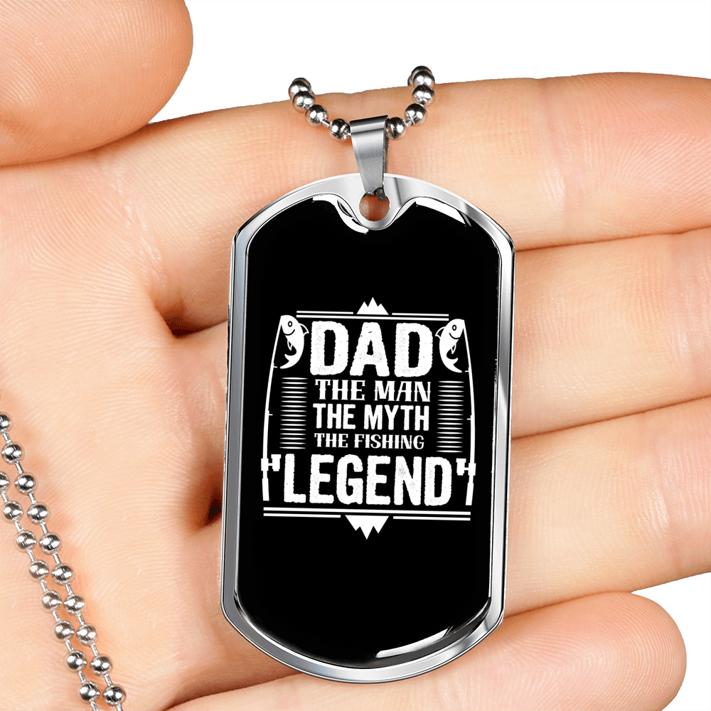 Dad Legend Fishing Necklace Stainless Steel or 18k Gold Dog Tag 24" Chain-Express Your Love Gifts