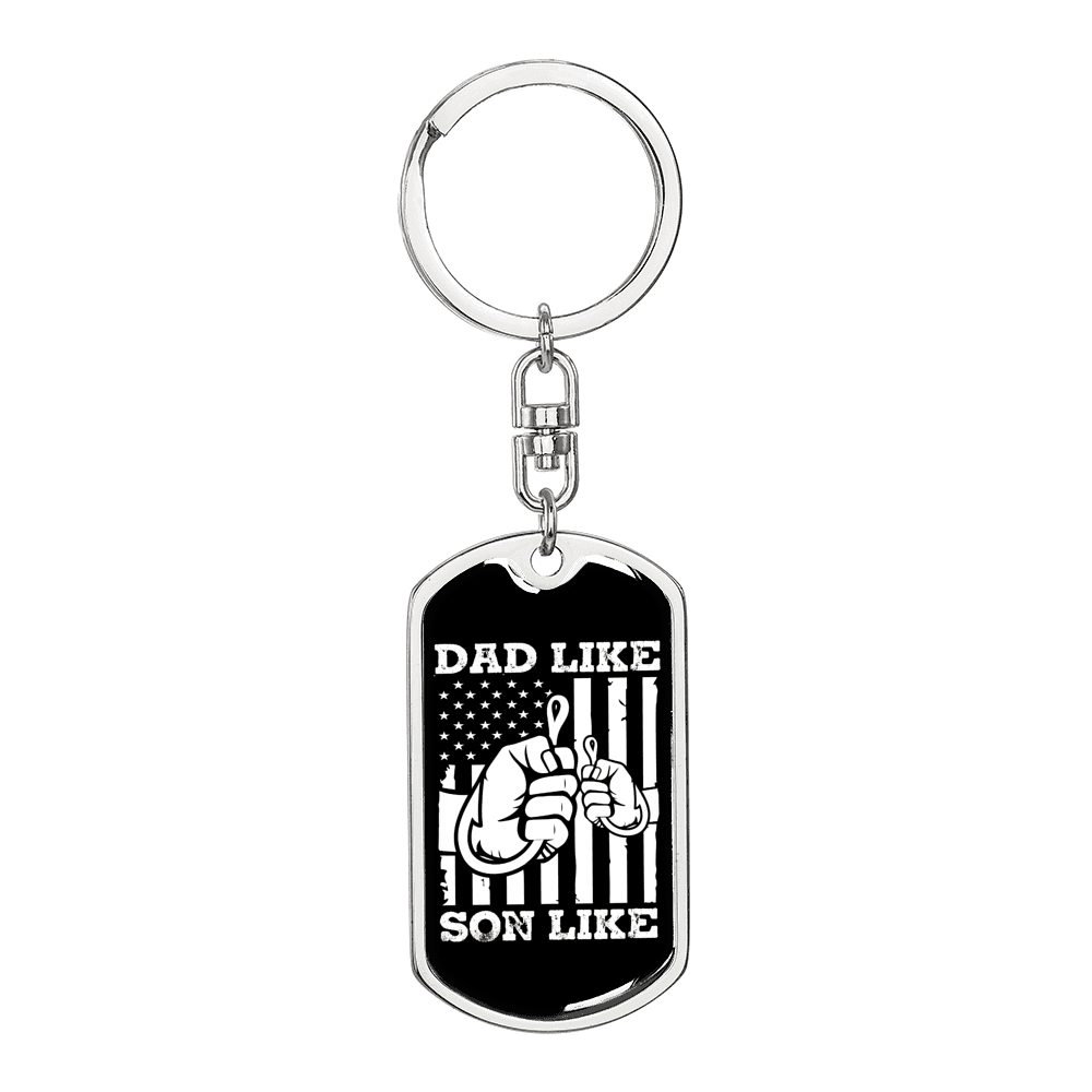 Dad Like Son Like Fishing Keychain Stainless Steel or 18k Gold Dog Tag Keyring-Express Your Love Gifts