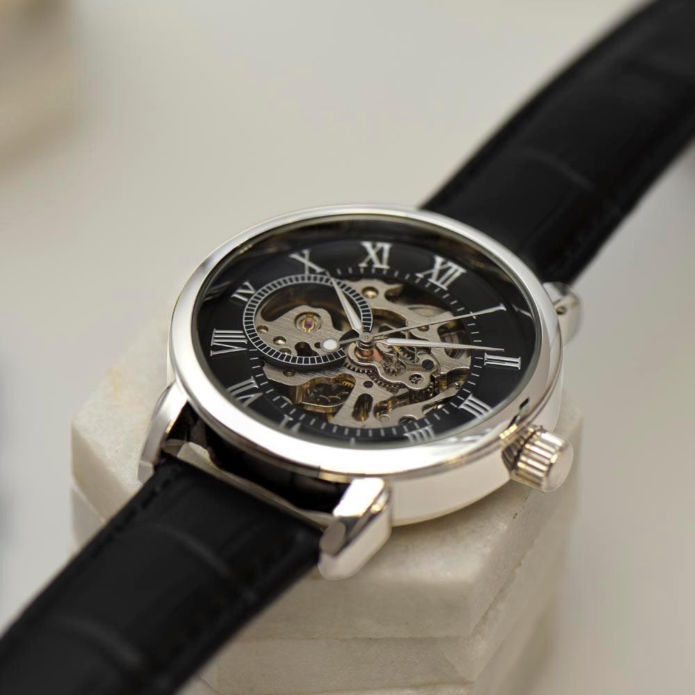 Dad My Hero Men's Openwork Watch With Mahogany Box-Express Your Love Gifts