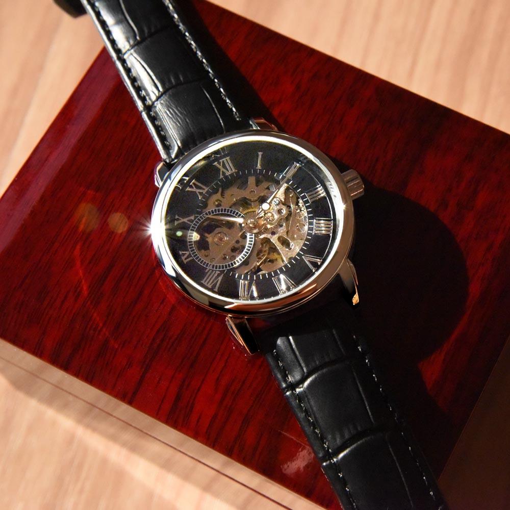 Dad My Hero Men's Openwork Watch With Mahogany Box-Express Your Love Gifts