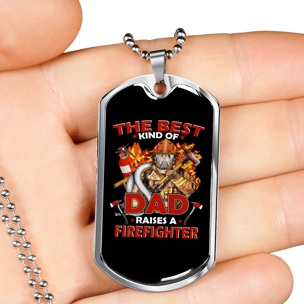 Dad Raises A Firefighter Gift Stainless Steel or 18k Gold Dog Tag 24" Chain-Express Your Love Gifts