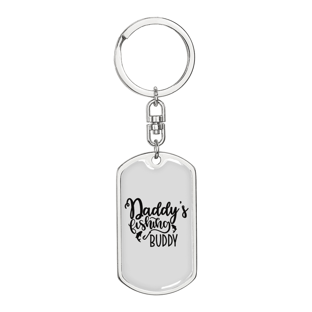 Dad'S Fishing Buddy Keychain Stainless Steel or 18k Gold Dog Tag Keyring-Express Your Love Gifts