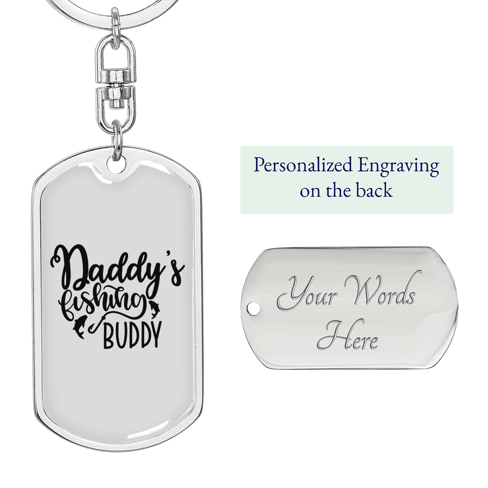 Dad'S Fishing Buddy Keychain Stainless Steel or 18k Gold Dog Tag Keyring-Express Your Love Gifts
