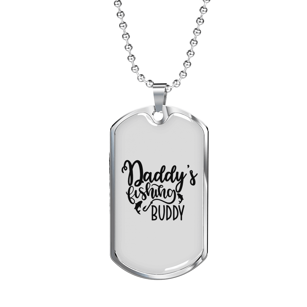 Dad'S Fishing Buddy Necklace Stainless Steel or 18k Gold Dog Tag 24" Chain-Express Your Love Gifts