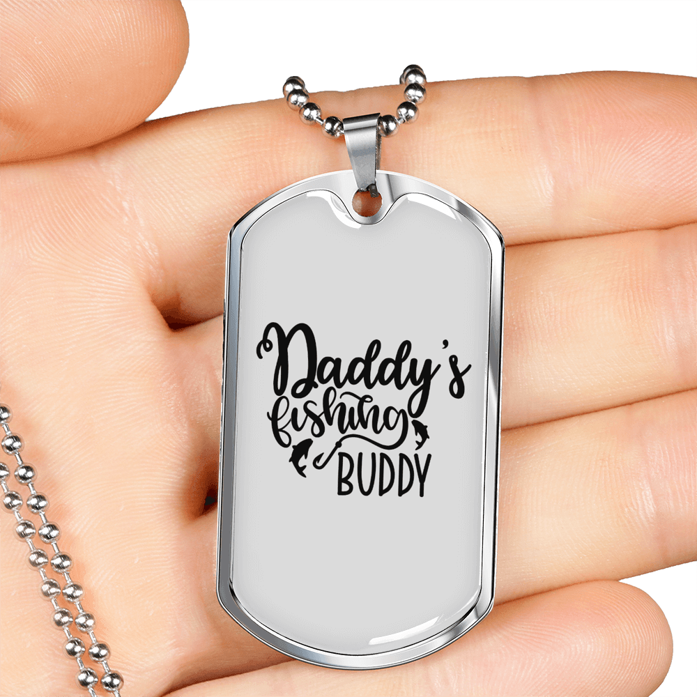 Dad'S Fishing Buddy Necklace Stainless Steel or 18k Gold Dog Tag 24" Chain-Express Your Love Gifts