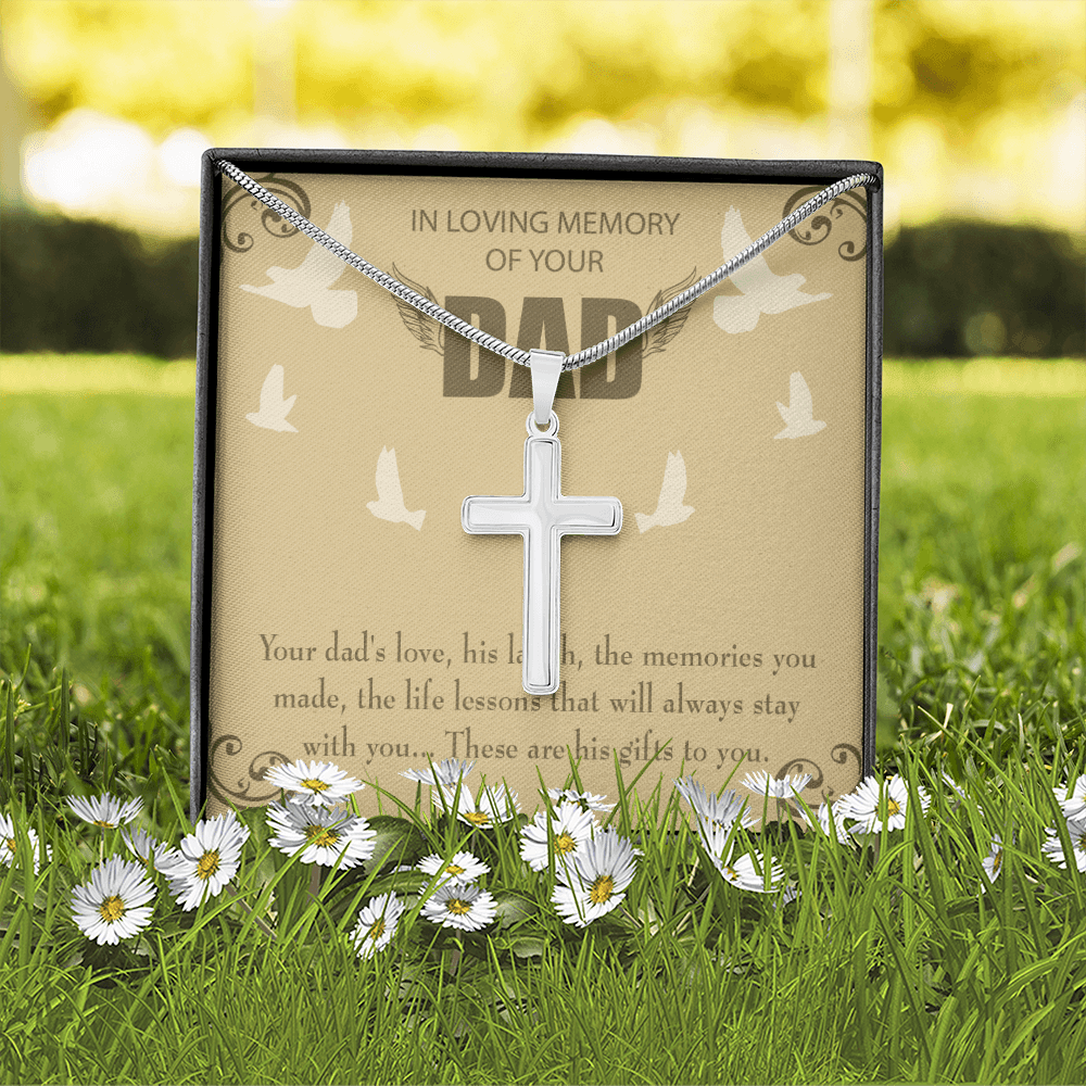 Dad's Love Dad Memorial Gift Dad Memorial Cross Necklace Sympathy Gift Loss of Father Condolence Message Card-Express Your Love Gifts