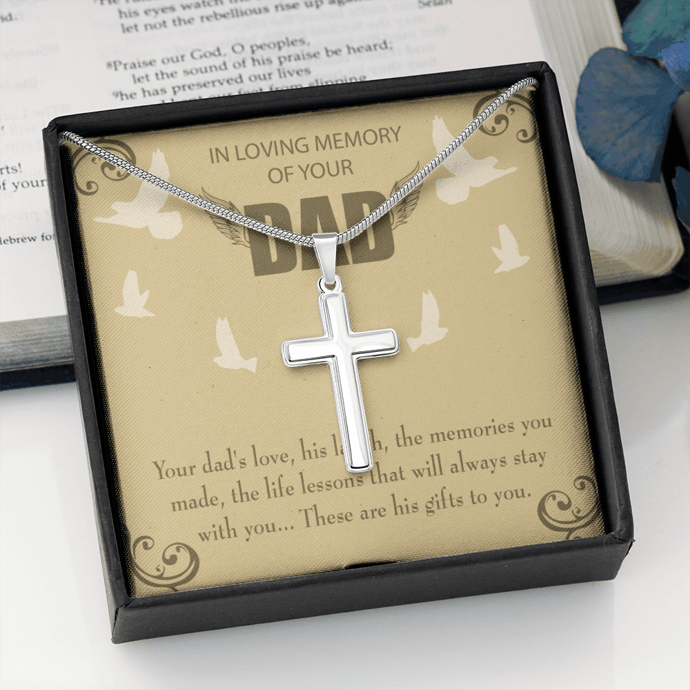 Dad's Love Dad Memorial Gift Dad Memorial Cross Necklace Sympathy Gift Loss of Father Condolence Message Card-Express Your Love Gifts