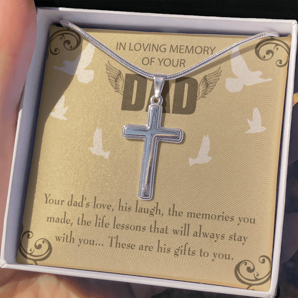 Dad's Love Dad Memorial Gift Dad Memorial Cross Necklace Sympathy Gift Loss of Father Condolence Message Card-Express Your Love Gifts