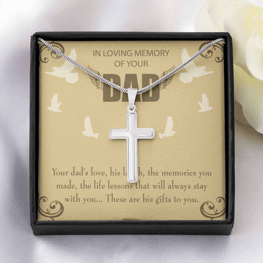Dad's Love Dad Memorial Gift Dad Memorial Cross Necklace Sympathy Gift Loss of Father Condolence Message Card-Express Your Love Gifts