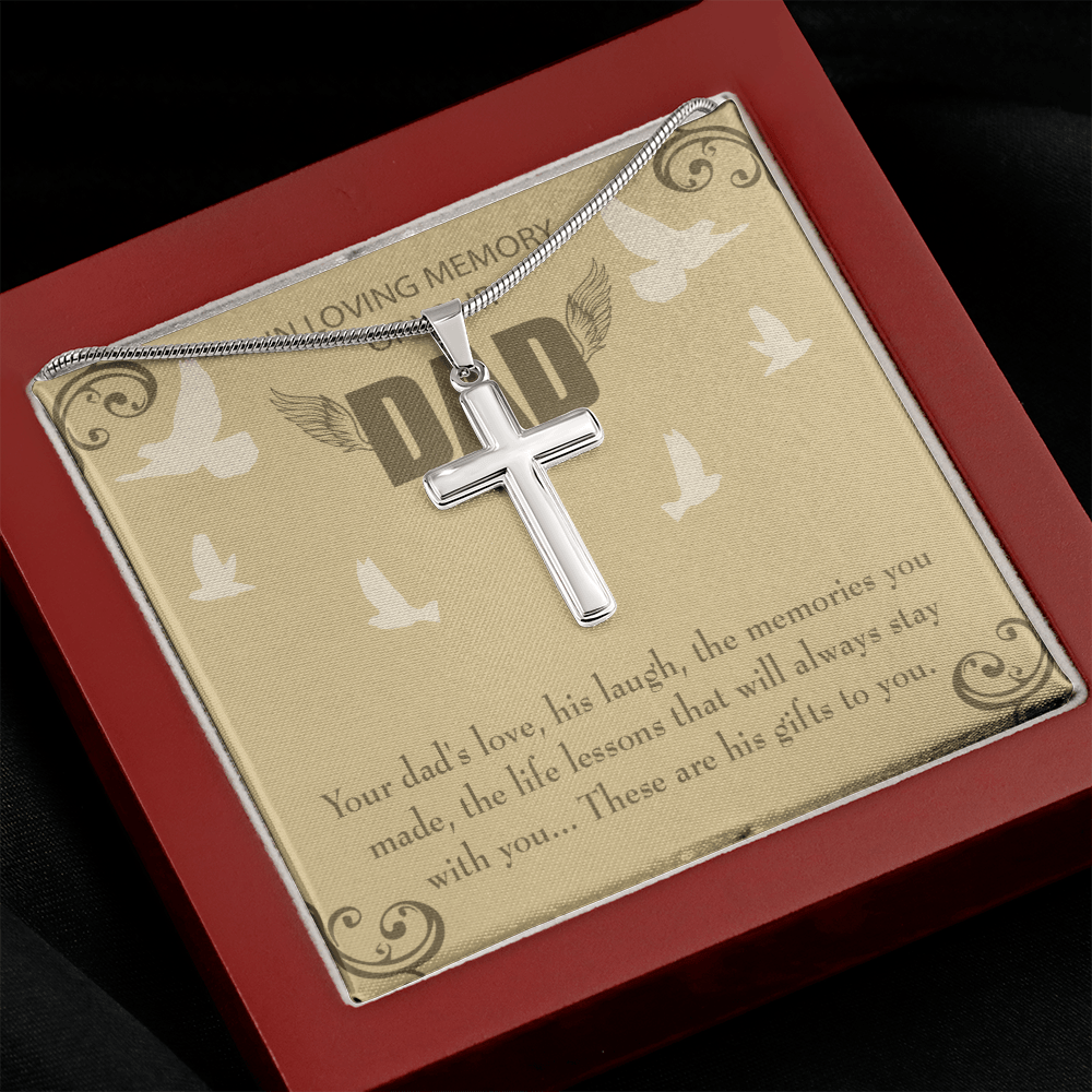 Dad's Love Dad Memorial Gift Dad Memorial Cross Necklace Sympathy Gift Loss of Father Condolence Message Card-Express Your Love Gifts