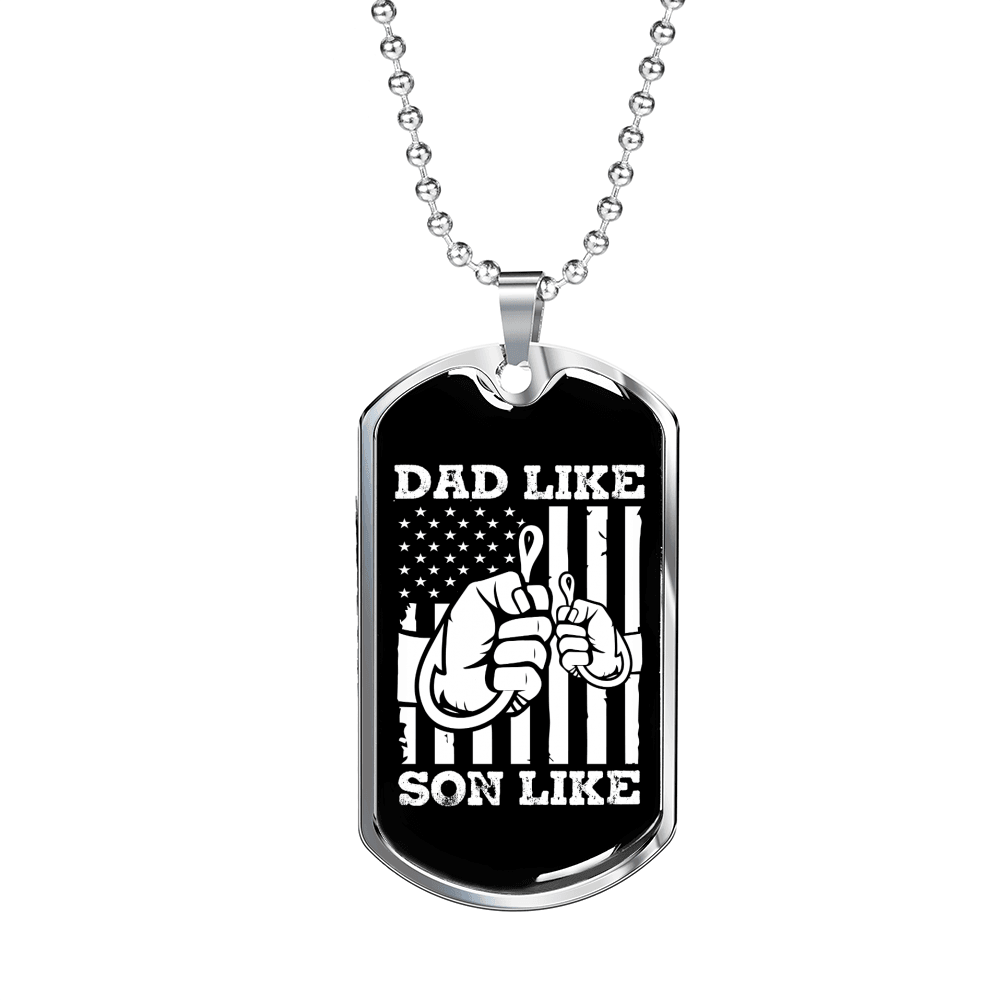 Dad Son Fishing Necklace Stainless Steel or 18k Gold Dog Tag 24' Chain-Express Your Love Gifts