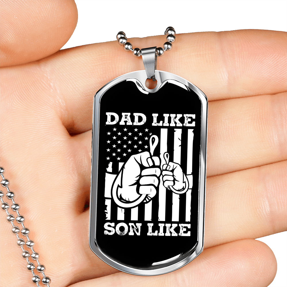 Dad Son Fishing Necklace Stainless Steel or 18k Gold Dog Tag 24' Chain-Express Your Love Gifts