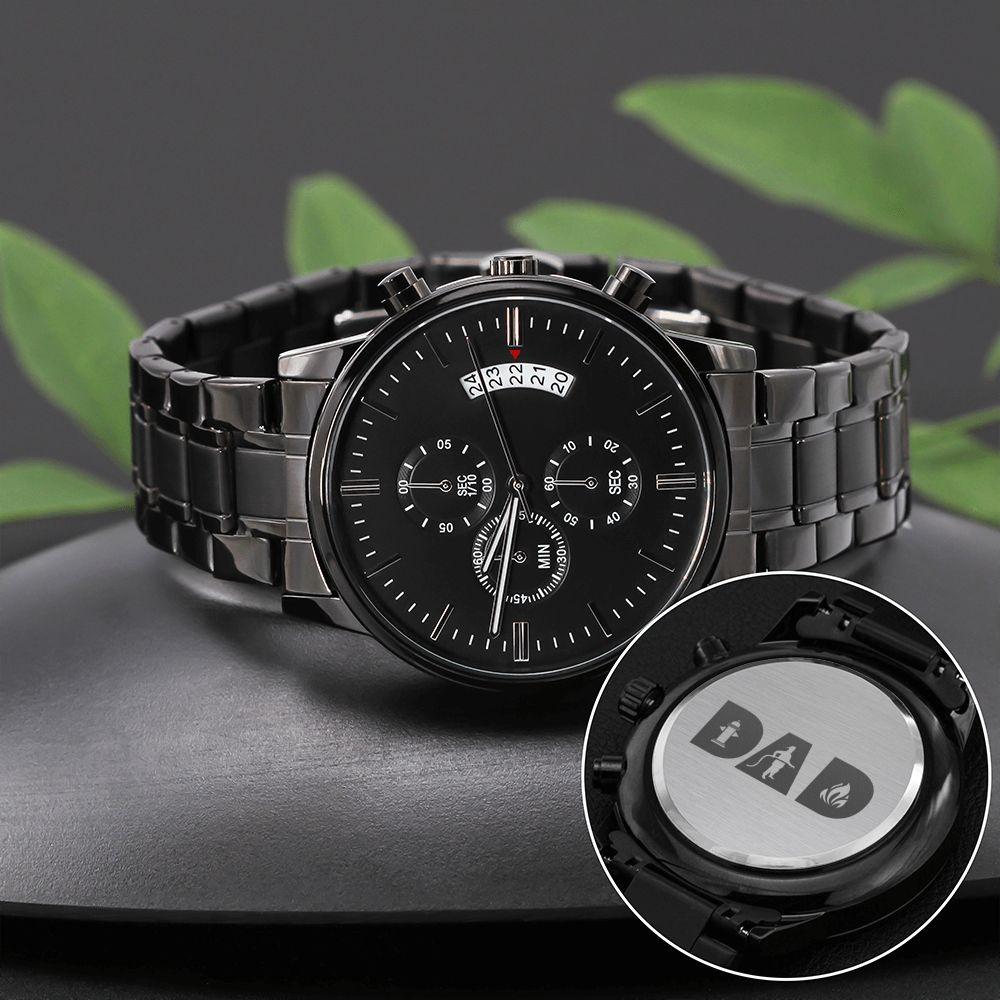 Dad The Firefighter Engraved Multifunction Analog Stainless Steel Chronograph Men's Watch W Copper Dial-Express Your Love Gifts