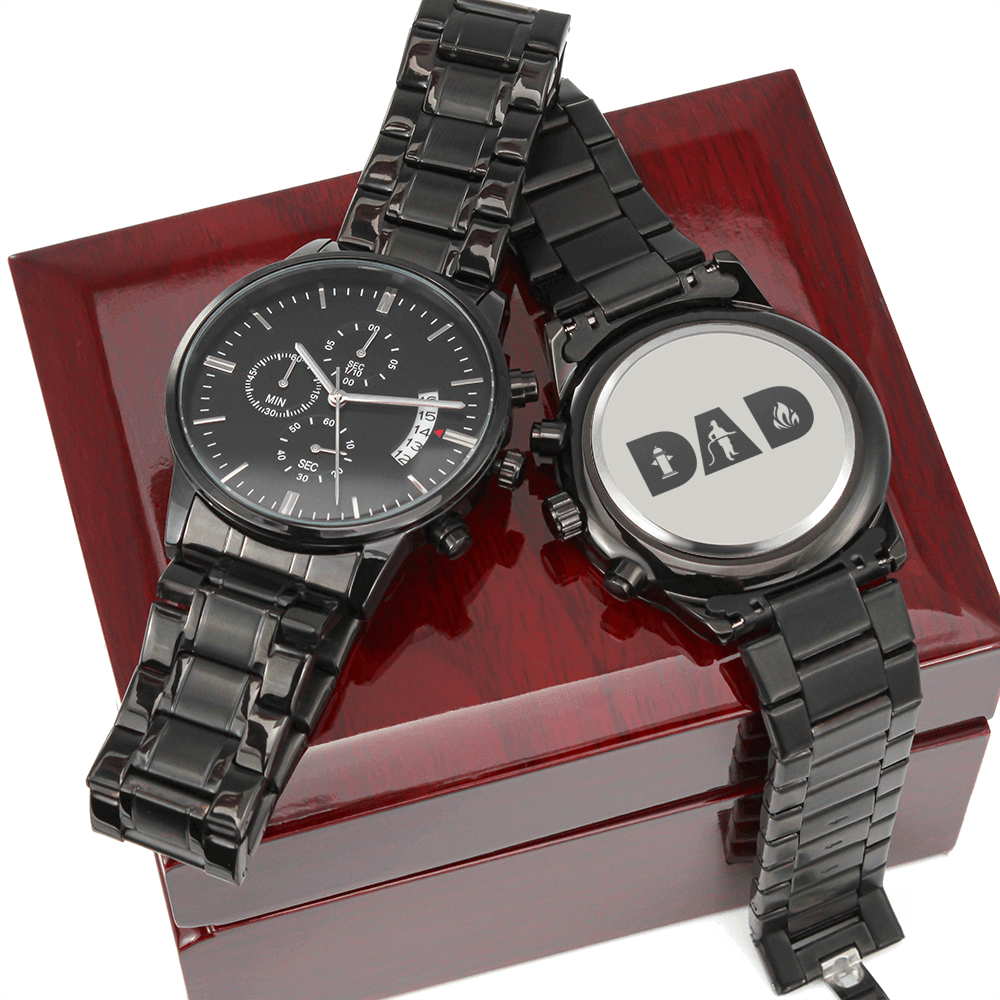 Dad The Firefighter Engraved Multifunction Analog Stainless Steel Chronograph Men's Watch W Copper Dial-Express Your Love Gifts