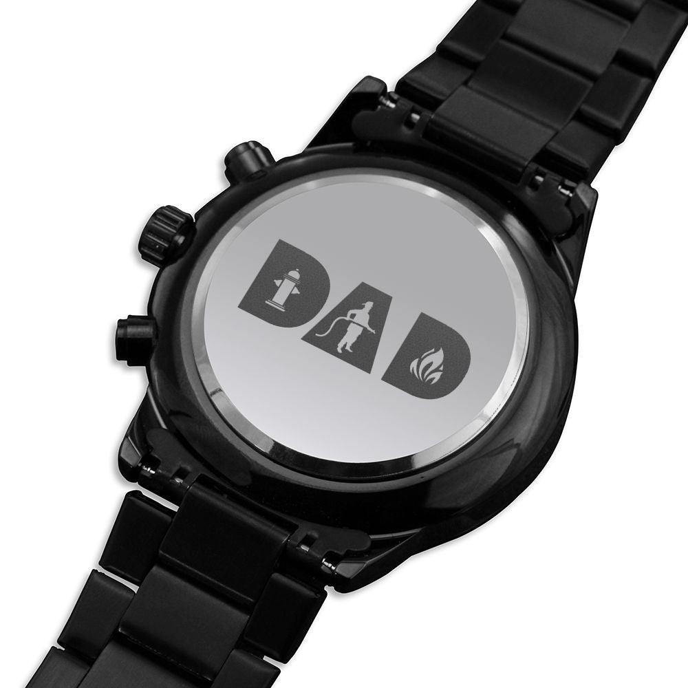 Dad The Firefighter Engraved Multifunction Analog Stainless Steel Chronograph Men's Watch W Copper Dial-Express Your Love Gifts