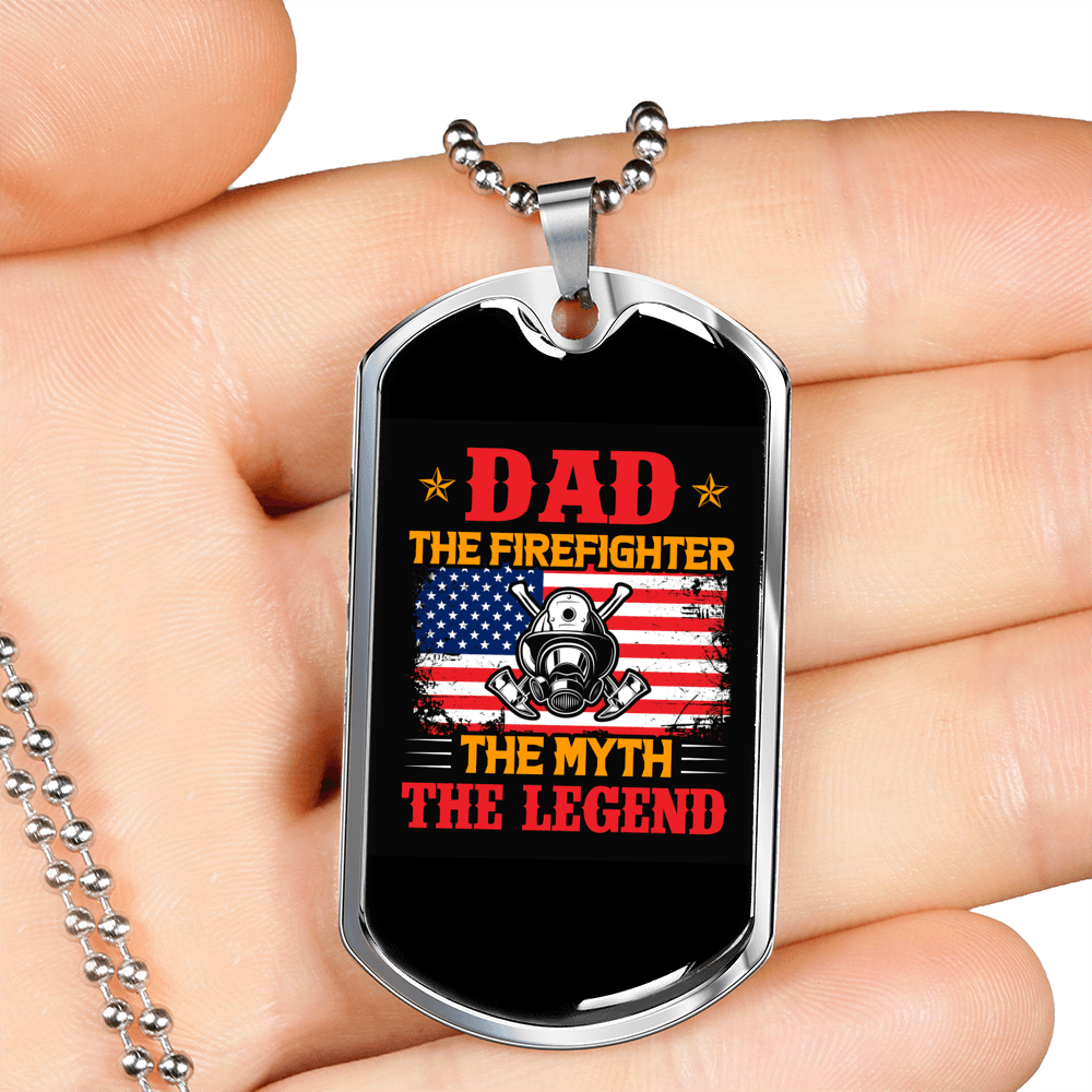 Dad The Firefighter Gift Stainless Steel or 18k Gold Dog Tag 24" Chain-Express Your Love Gifts