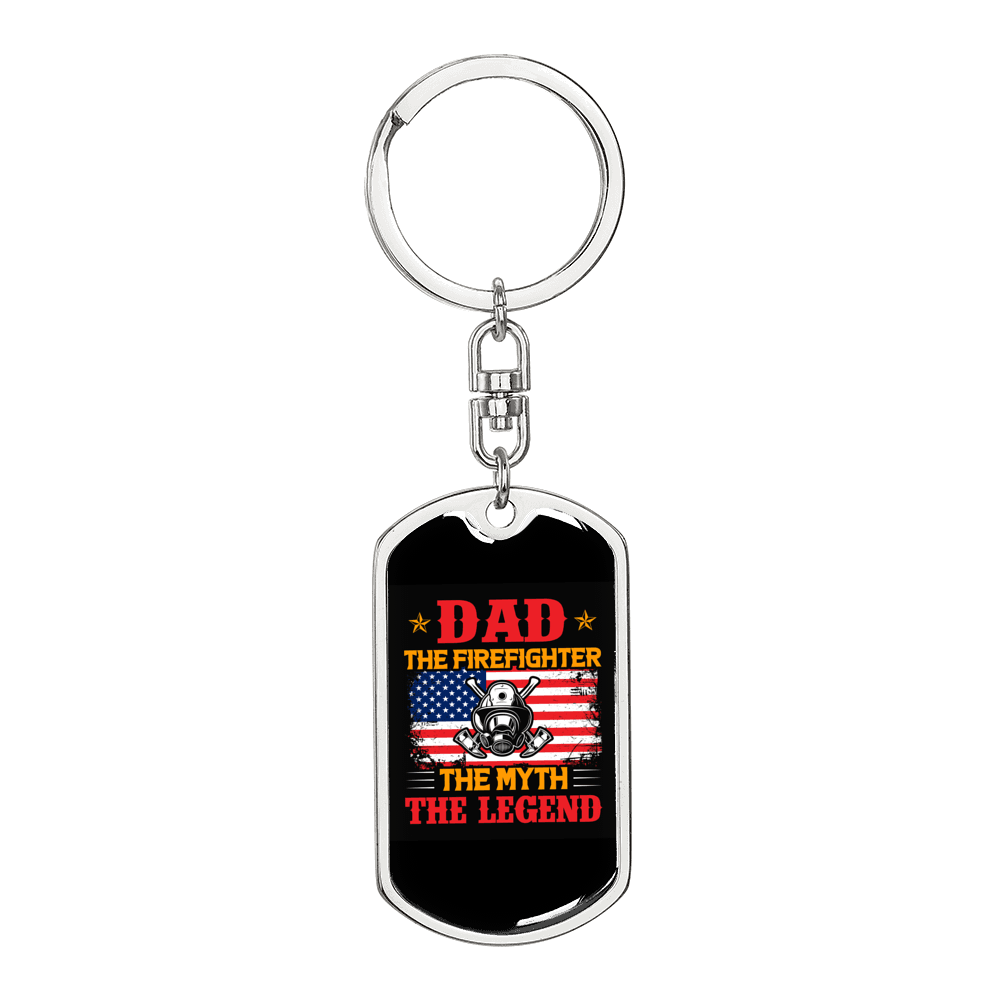 Dad The Firefighter Keychain Stainless Steel or 18k Gold Dog Tag Keyring-Express Your Love Gifts