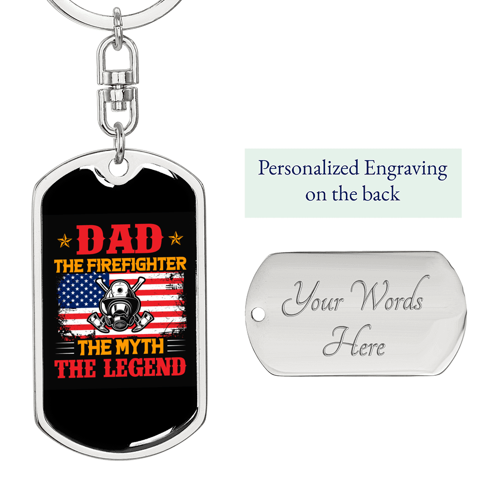 Dad The Firefighter Keychain Stainless Steel or 18k Gold Dog Tag Keyring-Express Your Love Gifts