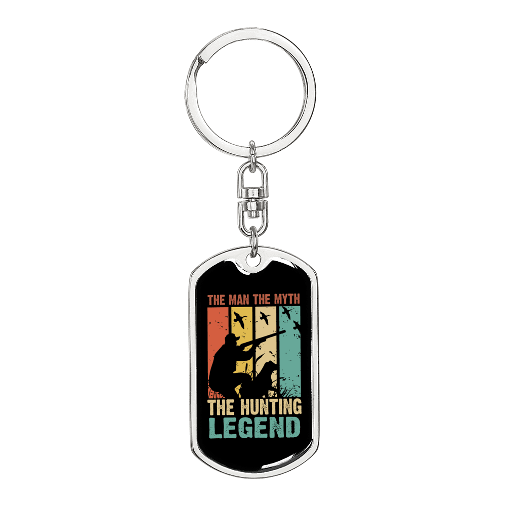 Dad The Hunting Myth Keychain Stainless Steel or 18k Gold Dog Tag Keyring-Express Your Love Gifts