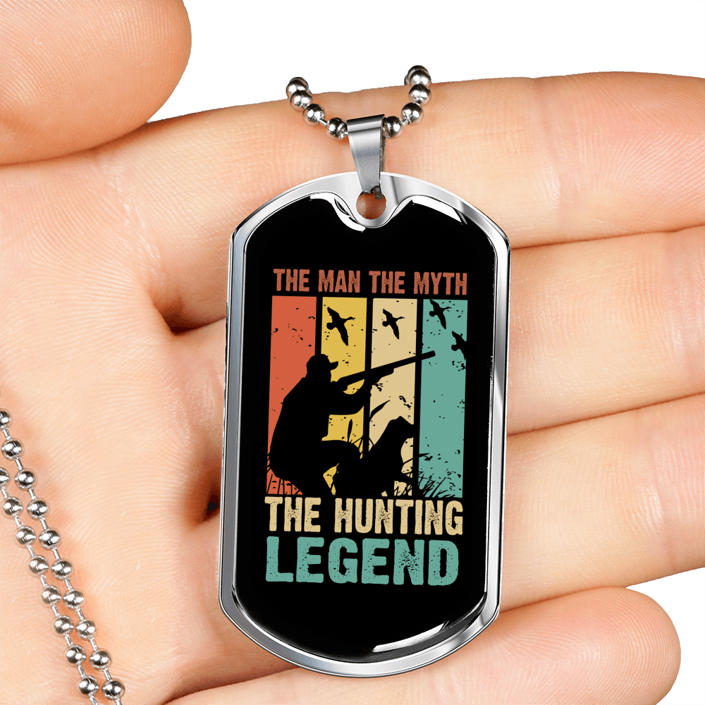 Dad The Hunting Myth Necklace Stainless Steel or 18k Gold Dog Tag 24" Chain-Express Your Love Gifts