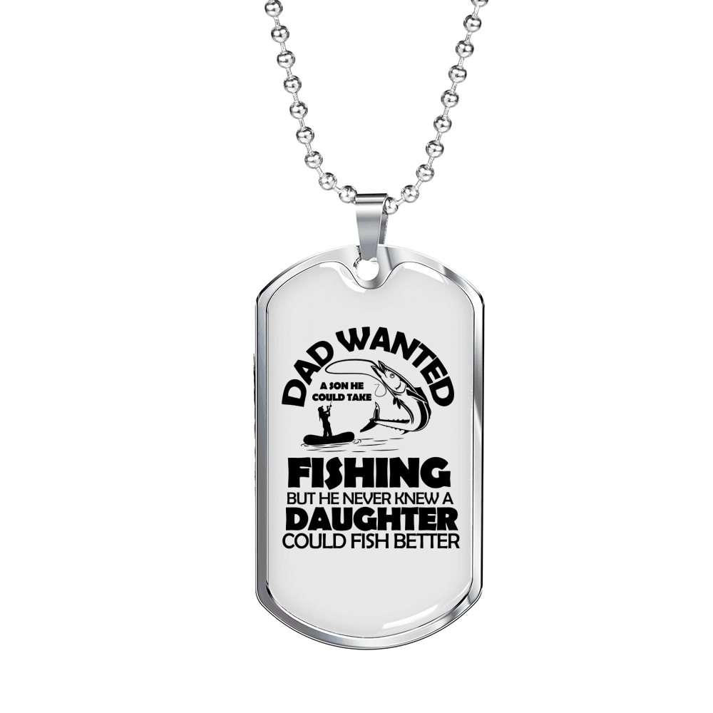 Dad Wanted Fishing Necklace Stainless Steel or 18k Gold Dog Tag 24" Chain-Express Your Love Gifts