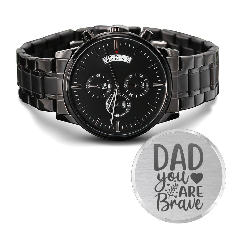 Dad You Are Brave Engraved Multifunction Analog Stainless Steel Chronograph Men's Watch W Copper Dial-Express Your Love Gifts