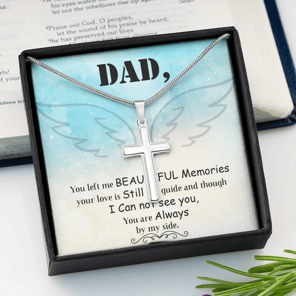 Dad You Left Me Dad Memorial Gift Dad Memorial Cross Necklace Sympathy Gift Loss of Father Condolence Message Card-Express Your Love Gifts