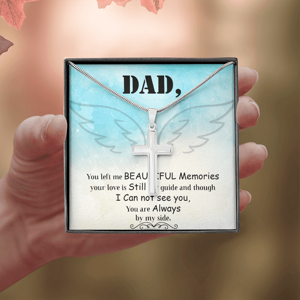 Dad You Left Me Dad Memorial Gift Dad Memorial Cross Necklace Sympathy Gift Loss of Father Condolence Message Card-Express Your Love Gifts