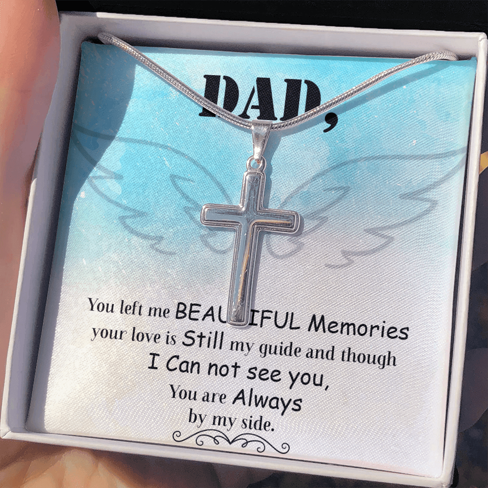 Dad You Left Me Dad Memorial Gift Dad Memorial Cross Necklace Sympathy Gift Loss of Father Condolence Message Card-Express Your Love Gifts