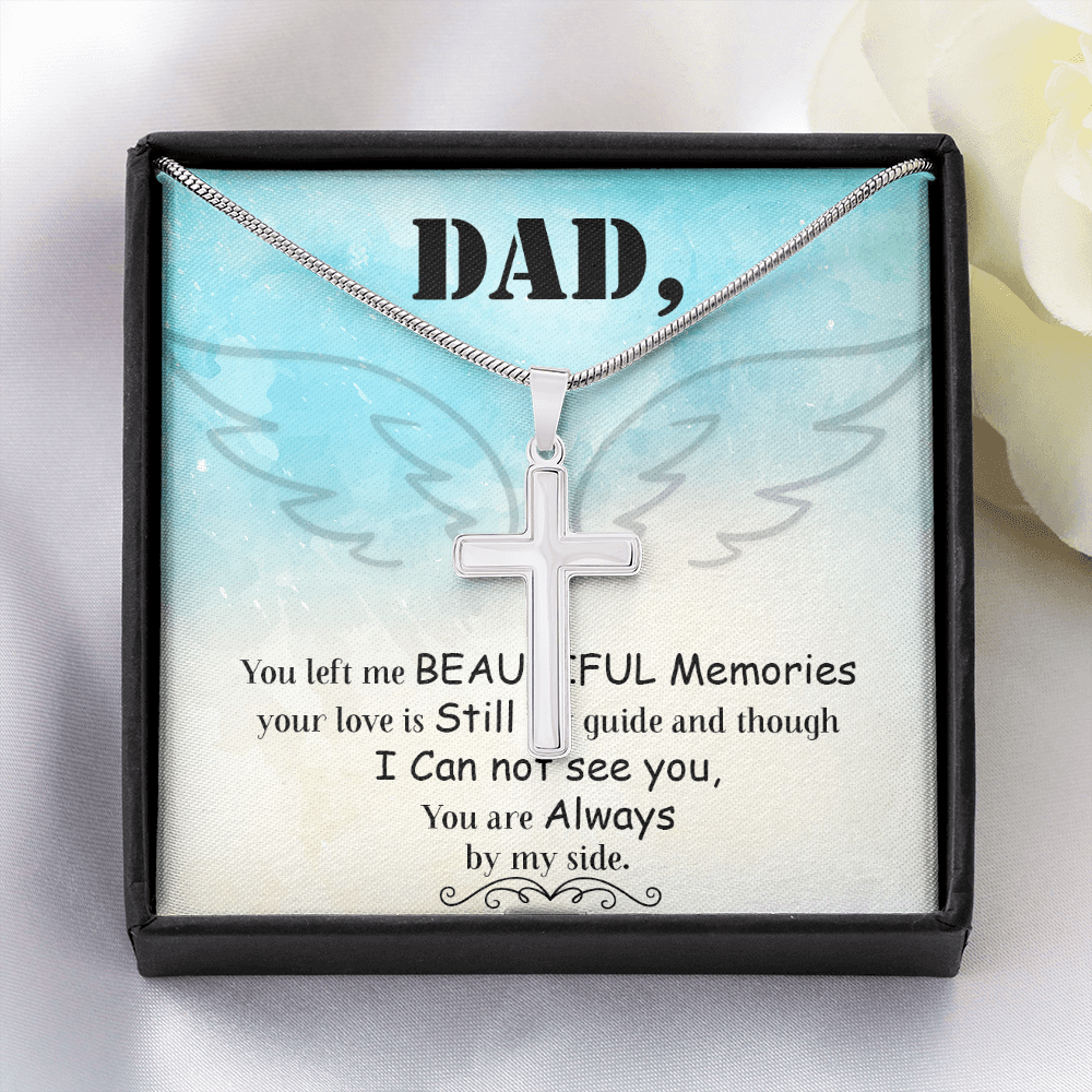 Dad You Left Me Dad Memorial Gift Dad Memorial Cross Necklace Sympathy Gift Loss of Father Condolence Message Card-Express Your Love Gifts