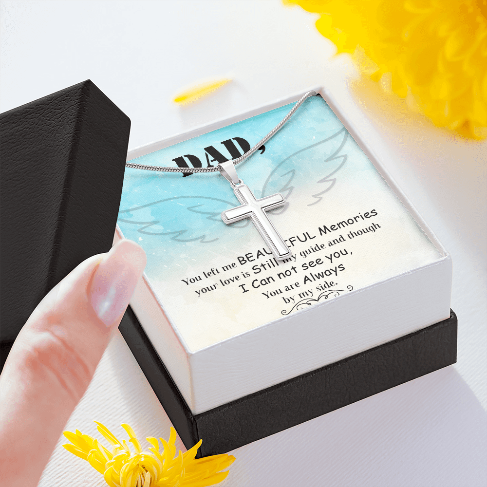Dad You Left Me Dad Memorial Gift Dad Memorial Cross Necklace Sympathy Gift Loss of Father Condolence Message Card-Express Your Love Gifts