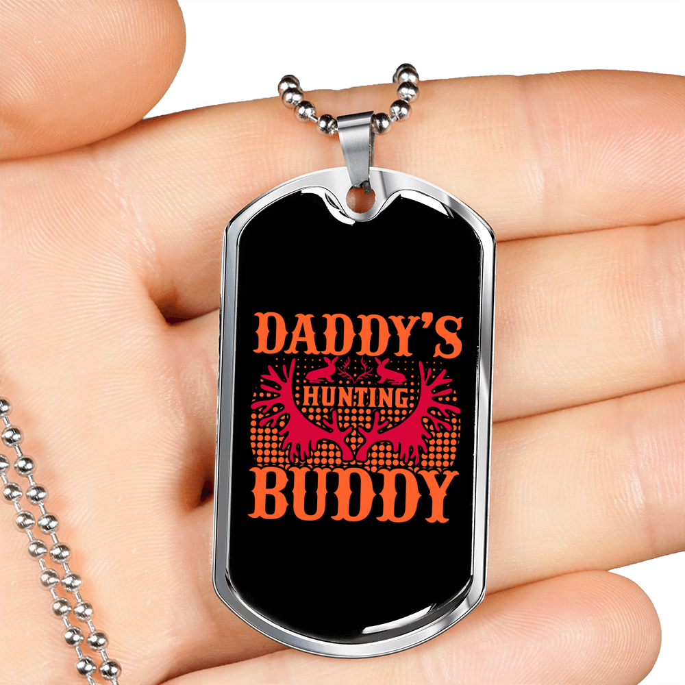 Daddy'D Hunting Buddy Antlers Necklace Stainless Steel or 18k Gold Dog Tag 24" Chain-Express Your Love Gifts