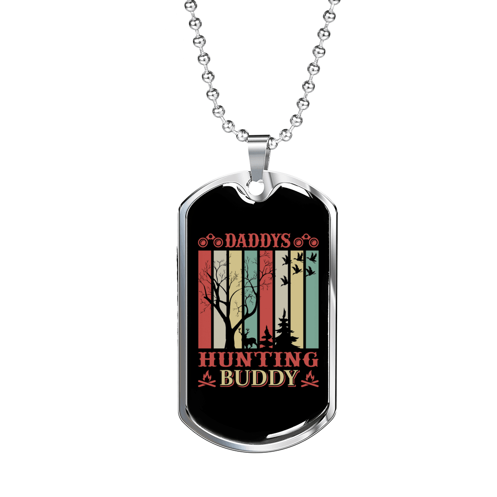 Daddy'D Hunting Buddy Necklace Stainless Steel or 18k Gold Dog Tag 24" Chain-Express Your Love Gifts