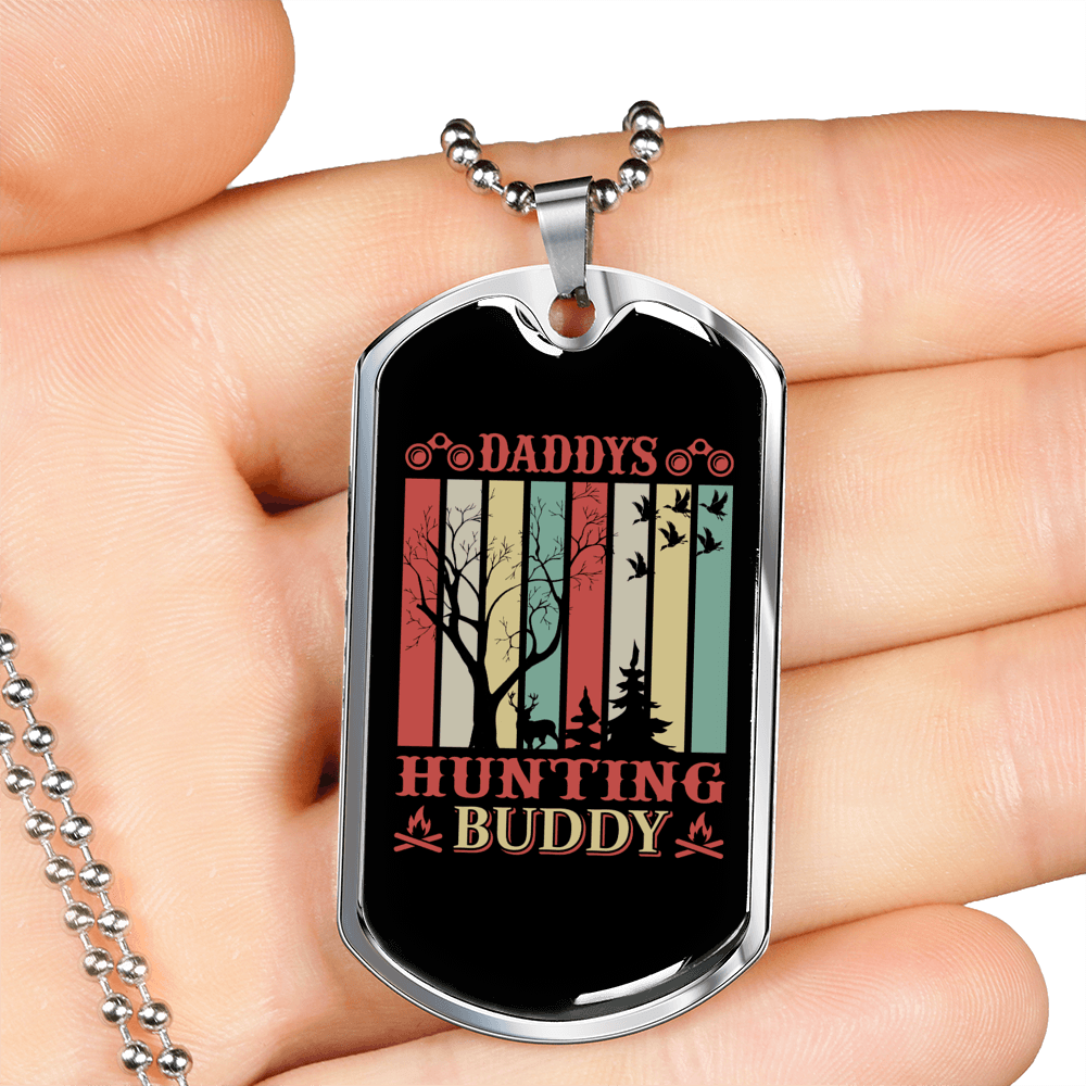 Daddy'D Hunting Buddy Necklace Stainless Steel or 18k Gold Dog Tag 24" Chain-Express Your Love Gifts