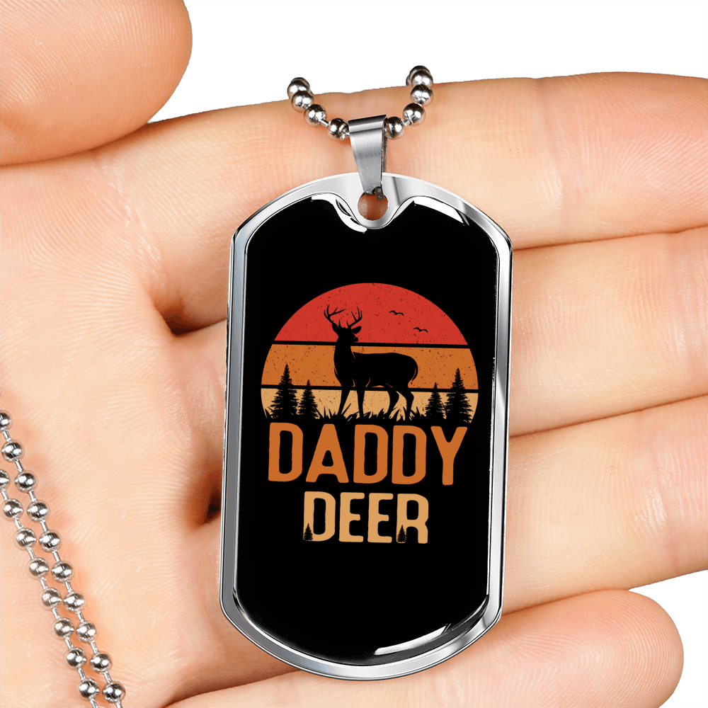 Daddy Deer Antlers Necklace Stainless Steel or 18k Gold Dog Tag 24" Chain-Express Your Love Gifts