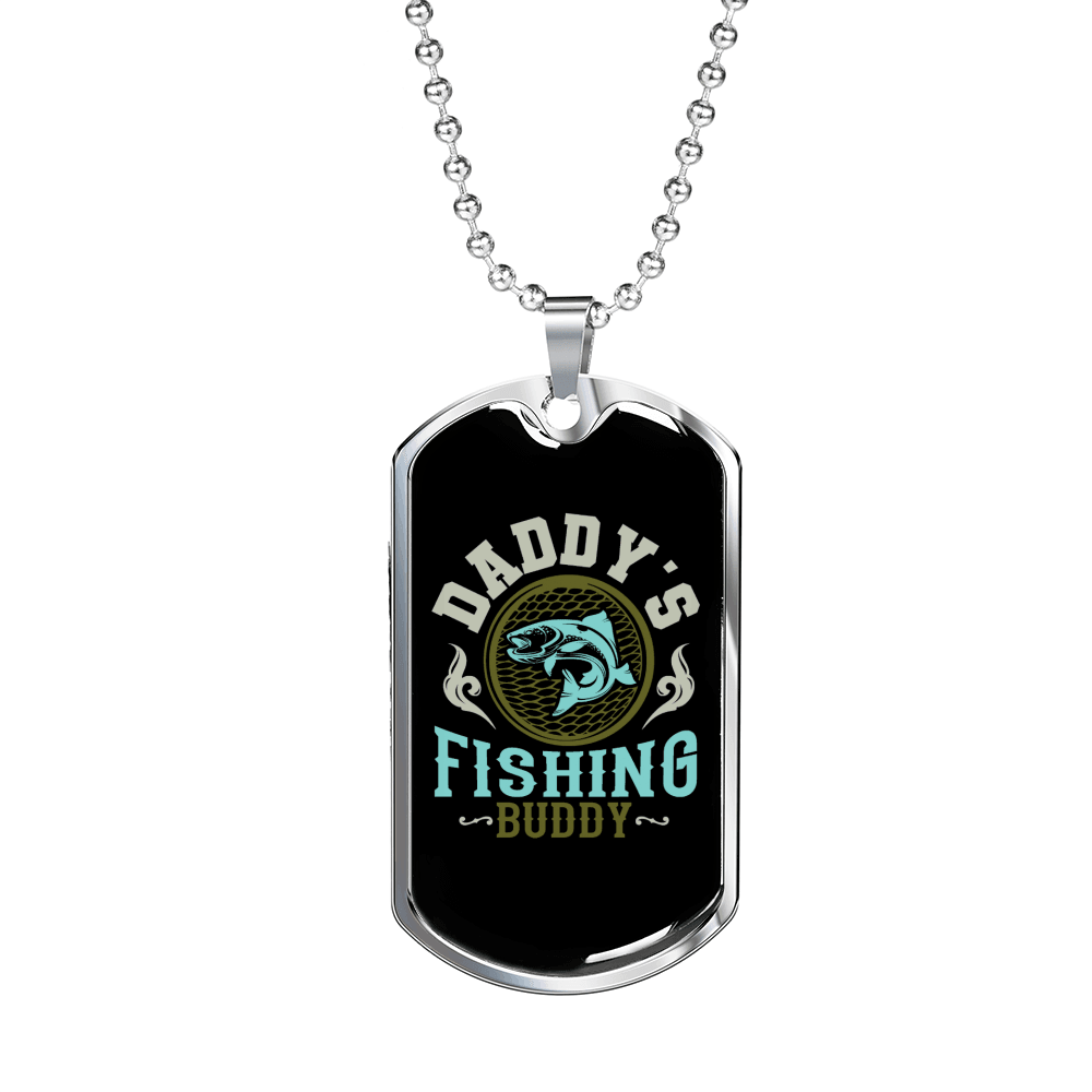 Daddy Fishing Buddy Necklace Stainless Steel or 18k Gold Dog Tag 24" Chain-Express Your Love Gifts