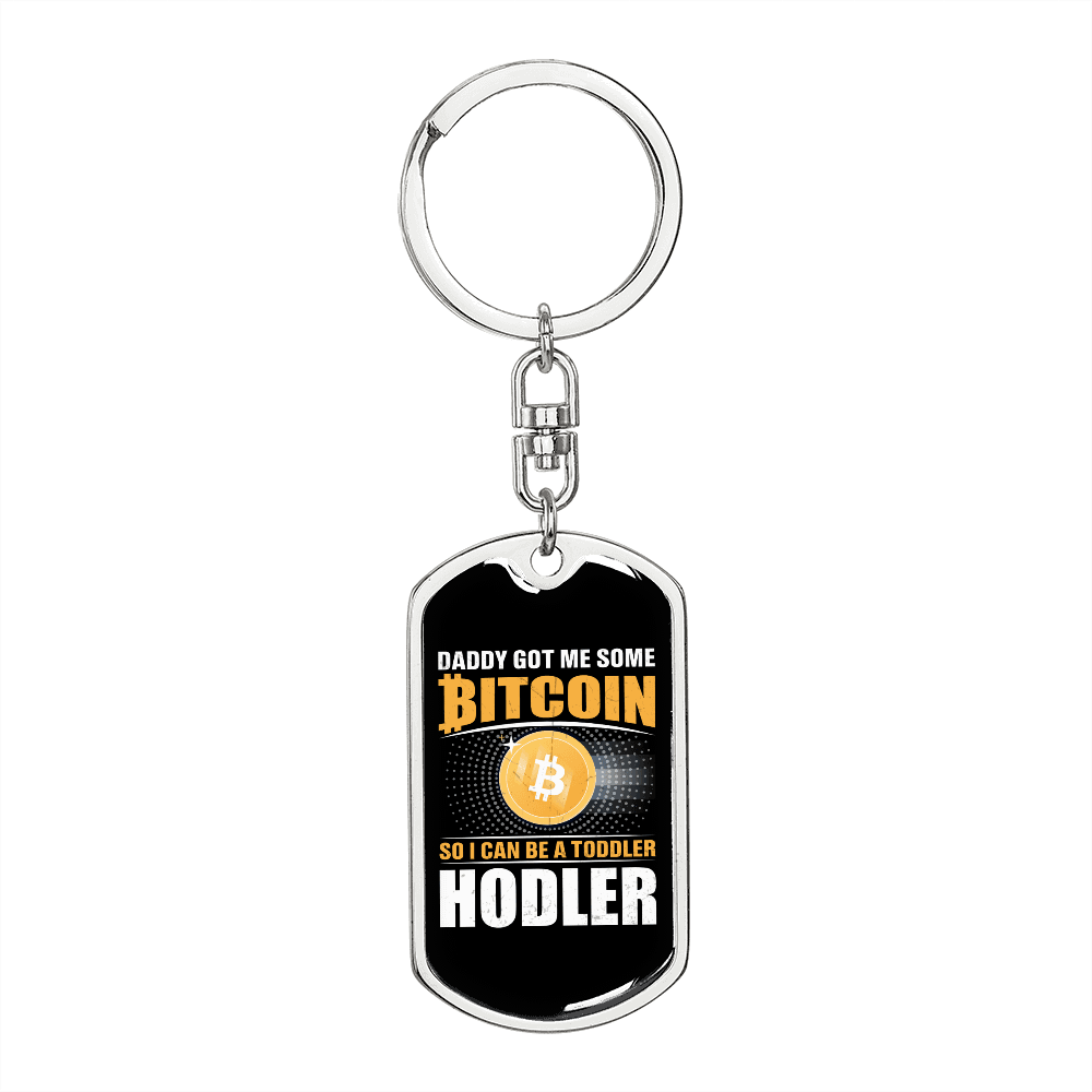Daddy Get Some Bit Coin Crypto Keychain Stainless Steel or 18k Gold Dog Tag Keyring-Express Your Love Gifts