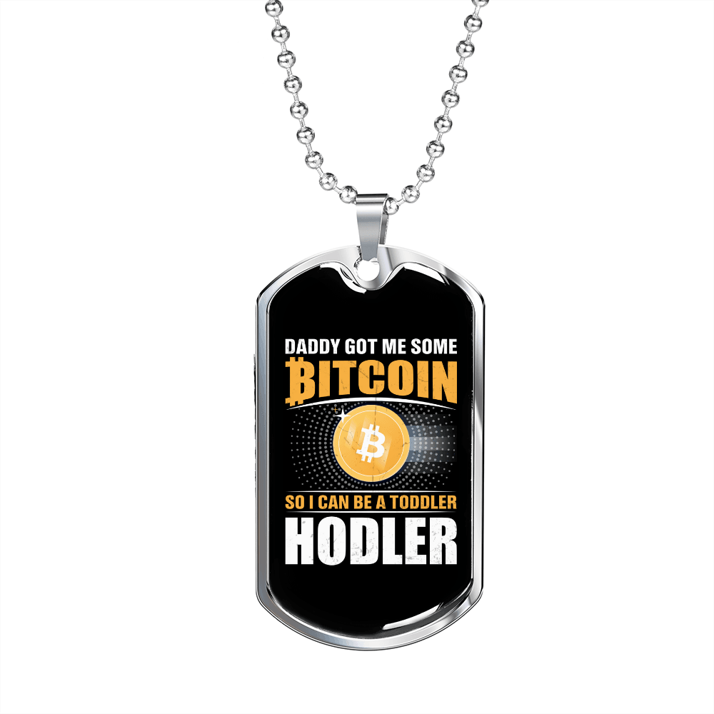 Daddy Get Some Bit Coin Crypto Necklace Stainless Steel or 18k Gold Dog Tag 24" Chain-Express Your Love Gifts