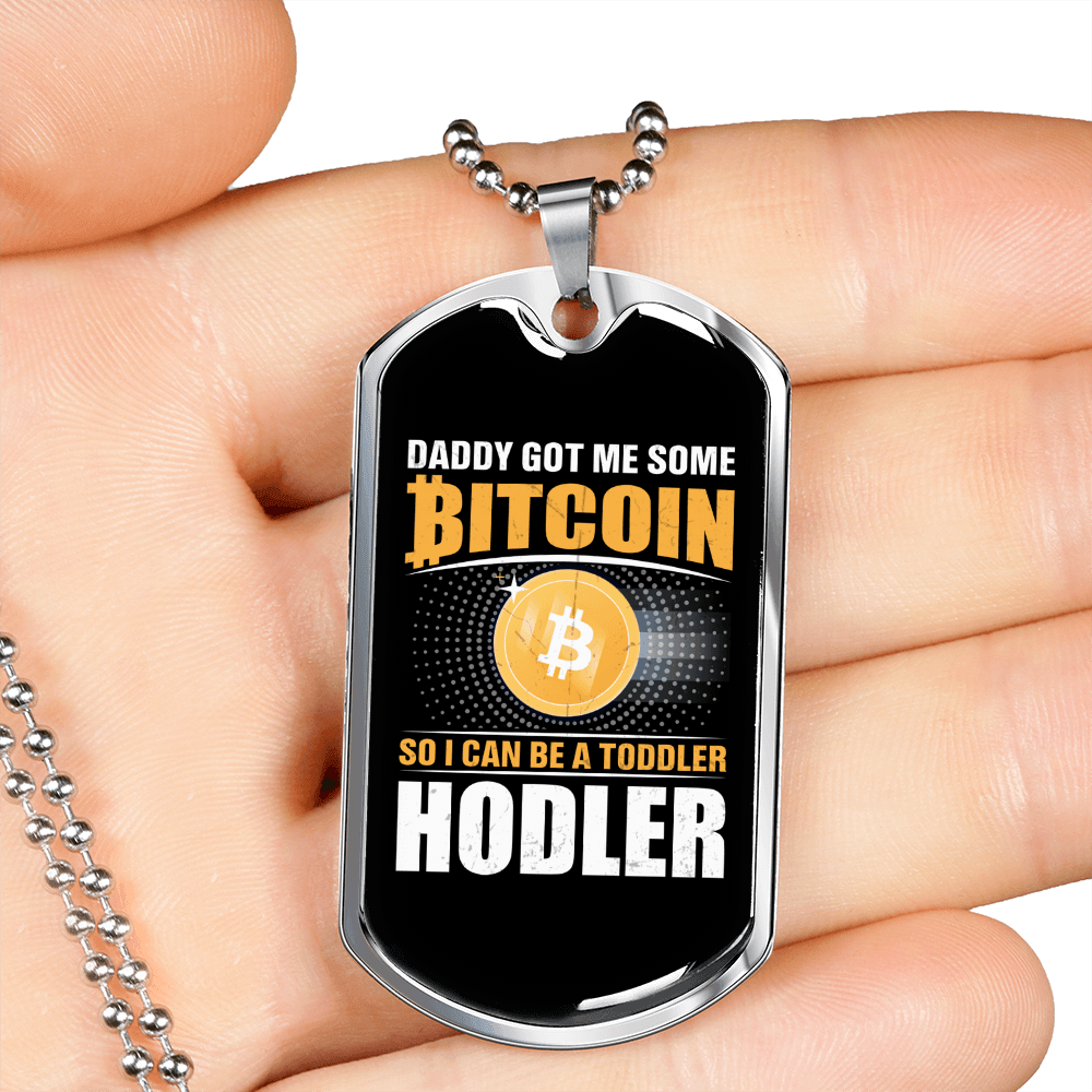 Daddy Get Some Bit Coin Crypto Necklace Stainless Steel or 18k Gold Dog Tag 24" Chain-Express Your Love Gifts