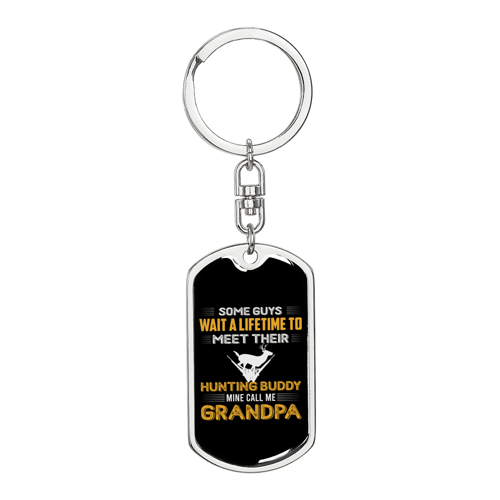 Daddy Hunting Buddy White Keychain Stainless Steel or 18k Gold Dog Tag Keyring-Express Your Love Gifts